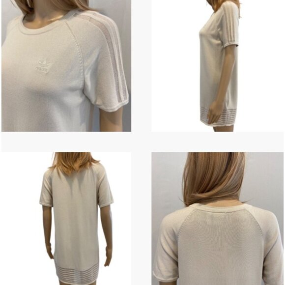 Adidas Womens cream Knit T-Shirt Dress With Sheer Stripe Detail & Short Sleeves - Picture 7 of 16